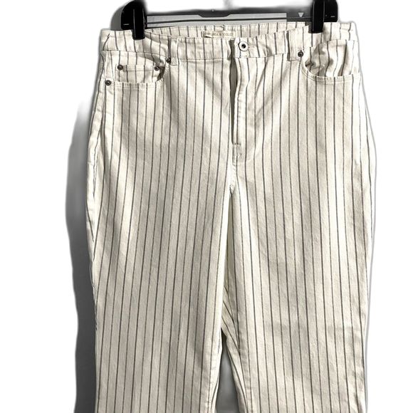 Chelsea & Violet Flare Leg Bell Bottom Jeans White Striped Size 31 Waist - Picture 3 of 9
